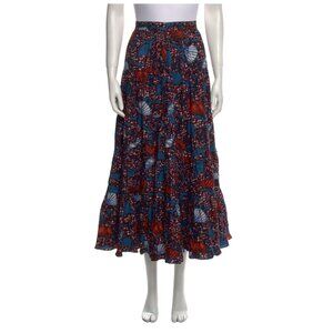 Ulla Johnson Tiered Blue and Red Patterned Midi Skirt